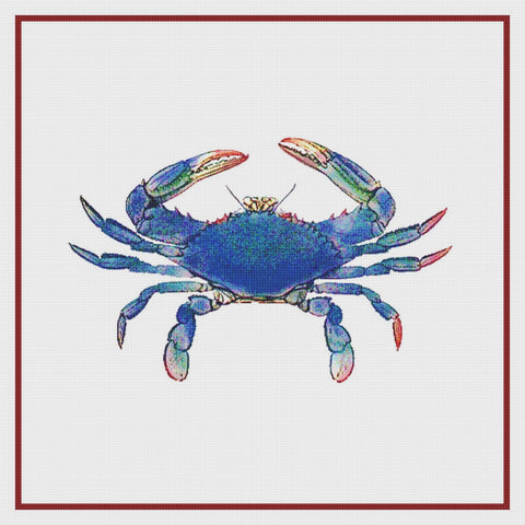 Nautical Beach Seashore Blue Crab Counted Cross Stitch Pattern DIGITAL DOWNLOAD