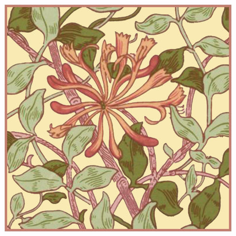 Pink Honeysuckle Flower by William Morris Design Counted Cross Stitch Pattern