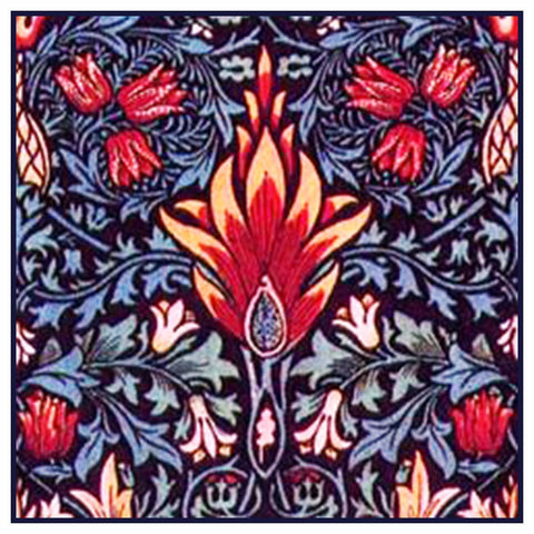 Snakehead detail in Navy and Reds by William Morris Design Counted Cross Stitch Pattern