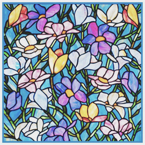 Spring Flowers detail inspired by Louis Comfort Tiffany Counted Cross Stitch Pattern DIGITAL DOWNLOAD