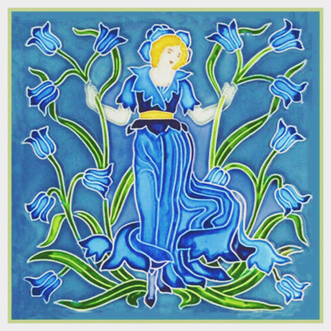 Bluebells Fairy from Flora's Retinue by Arts and Crafts Artist Walter Crane Counted Cross Stitch Pattern