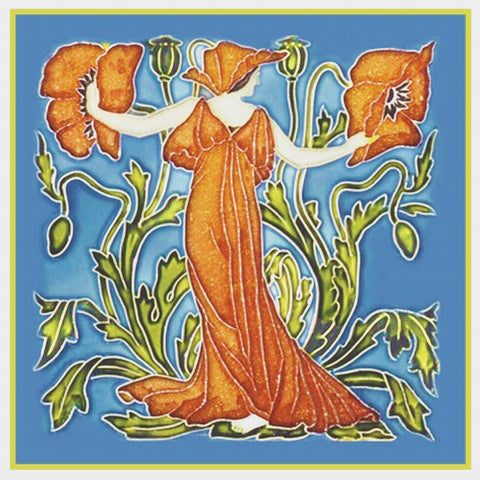 Poppy Flower Back Fairy from Flora's Retinue by Arts and Crafts Artist Walter Crane Counted Cross Stitch Pattern