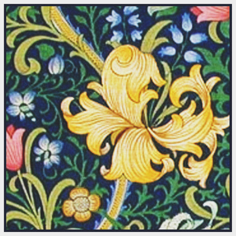 William Morris Blue Lily Flower  Counted Cross Stitch Pattern DIGITAL DOWNLOAD