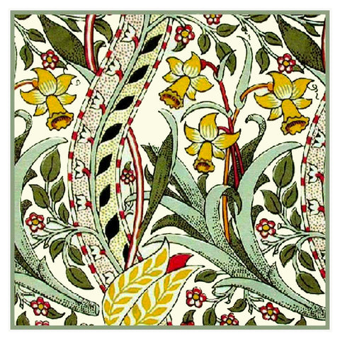 William Morris Daffodil Flowers detail Design Counted Cross Stitch Pattern