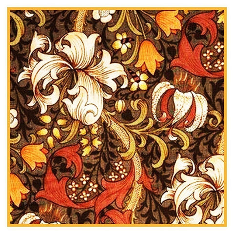 William Morris Golden Lily Flower in Browns Design Counted Cross Stitch Pattern