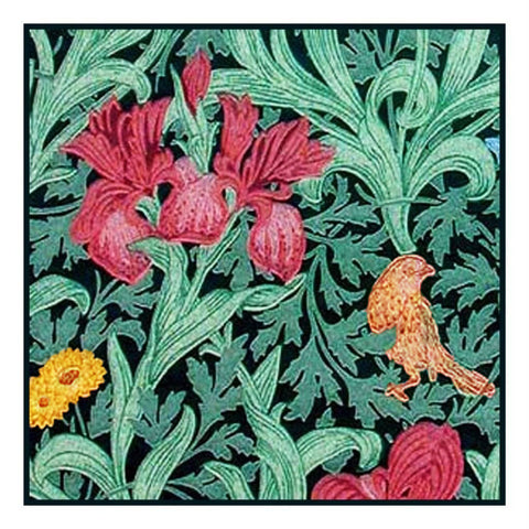 William Morris Iris #3 Red from Textile Design Counted Cross Stitch Pattern