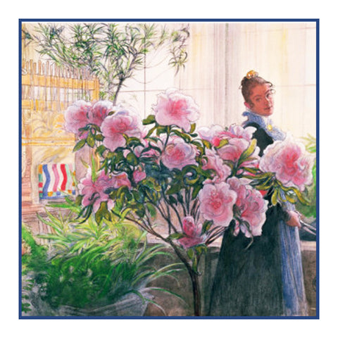 Swedish Carl Larsson's Karin's Azalea Flower Detail Counted Cross Stitch Pattern DIGITAL DOWNLOAD