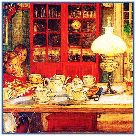 Kids Waiting For Game detail Swedish Carl Larsson  Counted Cross Stitch Pattern