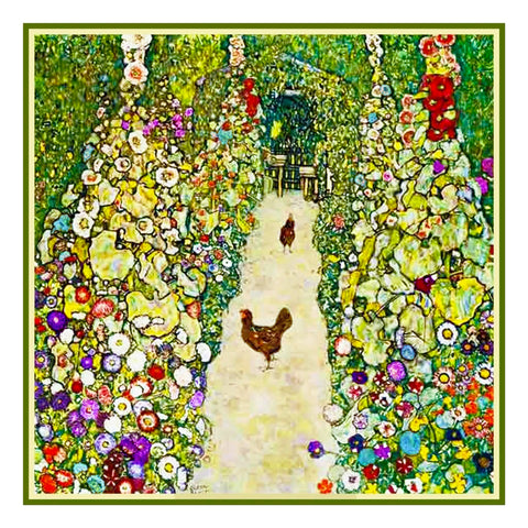 Symbolist Artist Klimt's Garden Chickens Counted Cross Stitch Chart  Pattern