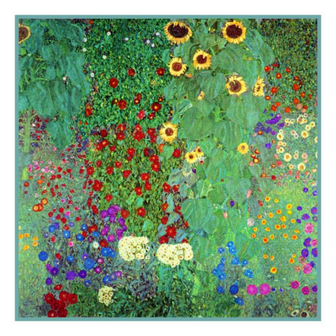 Symbolist Gustav Klimt Garden Sunflowers Counted Cross Stitch Chart Pattern DIGITAL DOWNLOAD