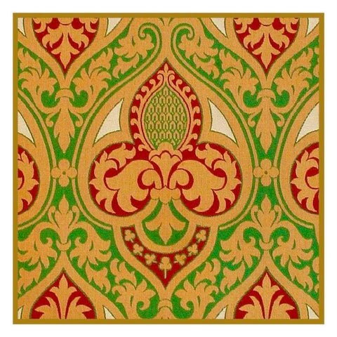 AWN Pugin Flowers Geometric Scarlets Greens Golds Counted Cross Stitch Pattern