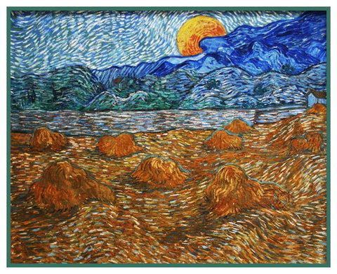 Wheat Field With Rising Moon by Vincent Van Gogh Counted Cross Stitch Pattern