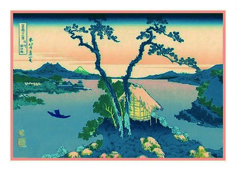 Japanese Hokusai Lake Suwa Shinano Province Counted Cross Stitch Chart Pattern