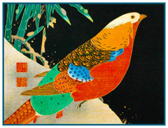 Golden Pheasant in Snow by Japanese Artist Ito Jakuchu Counted Cross Stitch Pattern