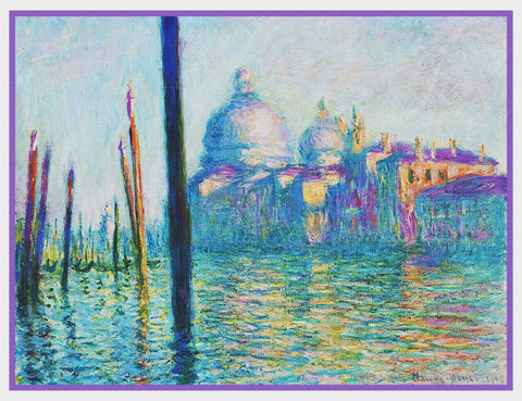 The Grand Canal in Venice Italy inspired by Claude Monet's impressionist painting Counted Cross Stitch Pattern
