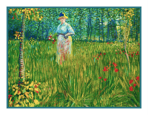 Woman Working in the Garden inspired by Impressionist Vincent Van Gogh's Painting Counted Cross Stitch Pattern
