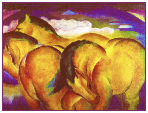 Little Yellow Horses by Expressionist Artist Franz Marc Counted Cross Stitch Pattern
