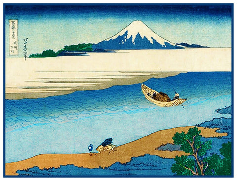 Hokusai Tama River Mt Fuji Counted Cross Stitch Pattern