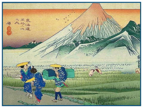 Japanese Hiroshige Mt Fuji from Woodblock Counted Cross Stitch Chart Pattern