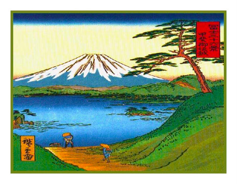 Japanese Hokusai Lake and Mt Fuji Counted Cross Stitch Pattern