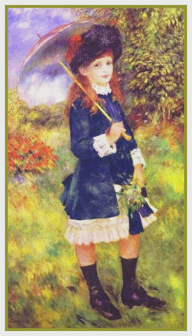 Girl With A Parasol PANEL inspired by Pierre Auguste Renoir's impressionist painting Counted Cross Stitch Pattern DIGITAL DOWNLOAD