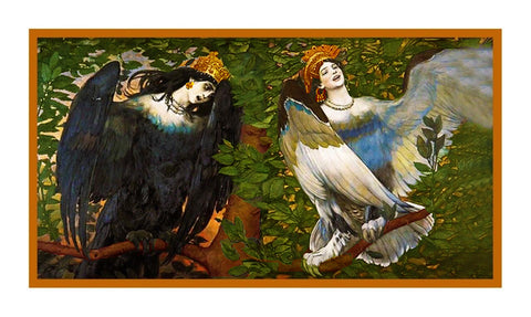 Viktor Vasnetsov Sirin Alkonost Joy Sorrow Counted Cross Stitch Chart Pattern