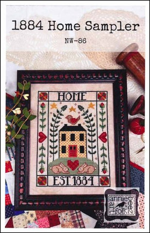 1884 Home Sampler  by Annie Beez Folk Art Counted Cross Stitch Pattern