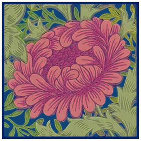 Chrysanthemum Design Detail Pink and Blues by Arts and Crafts Movement Founder William Morris Counted Cross Stitch Pattern DIGITAL DOWNLOAD