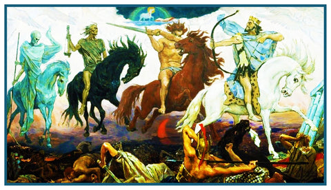 4 Horsemen of Apocalypse Russian Vasnetsov Counted Cross Stitch Chart Pattern