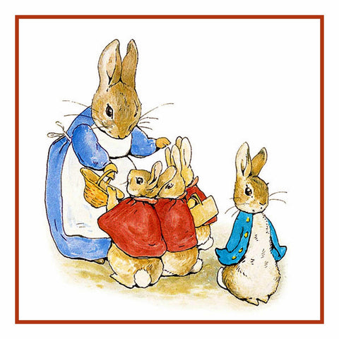 Peter and Family Prepare for a Walk inspired by Beatrix Potter Counted Cross Stitch Pattern DIGITAL DOWNLOAD