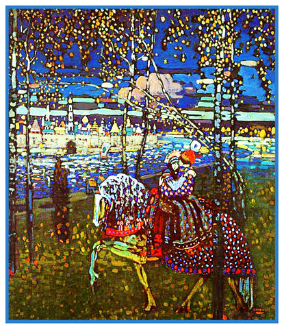Young Lovers Riding a Horse by Artist Wassily Kandinsky Counted Cross Stitch Pattern