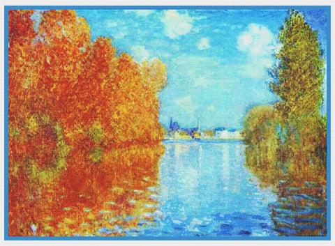 Autumn in Argenteuil France inspired by Claude Monet's impressionist painting Counted Cross Stitch Pattern