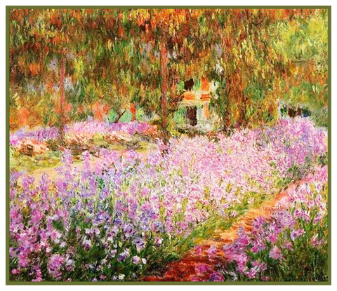 Irises in the Garden inspired by Claude Monet's impressionist painting Counted Cross Stitch Pattern