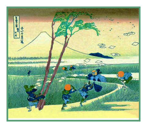 Japanese Travelers on Mt Fuji Hokusai Counted Cross Stitch Chart Pattern