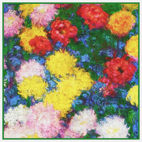 Chrysanthemum Detail #1 inspired by Claude Monet's impressionist painting Counted Cross Stitch Pattern
