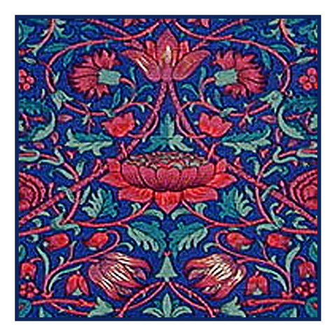 Loden in Navy and Reds Flower design by William Morris Counted Cross Stitch Pattern