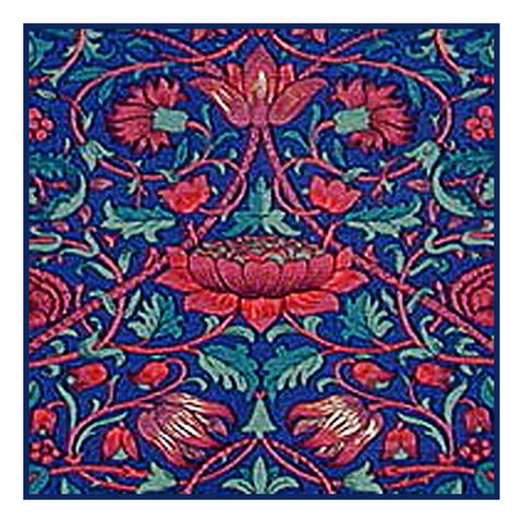 Loden in Navy and Reds Flower design by William Morris Counted Cross Stitch Pattern