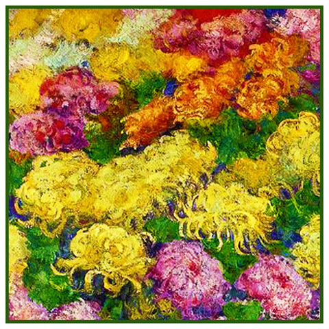 Bed of Chrysanthemums inspired by Claude Monet's impressionist painting Counted Cross Stitch Pattern