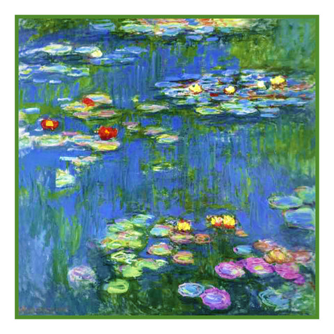 Water Lilies in Bloom detail inspired by Claude Monet's impressionist painting Counted Cross Stitch Pattern