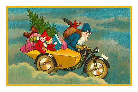 Victorian Father Christmas Santa Delivering Presents on His Motorcycle Counted Cross Stitch Pattern