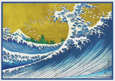 The Colorized Wave Kanagawa by Japanese artist Katsushika Hokusai Counted Cross Stitch Pattern
