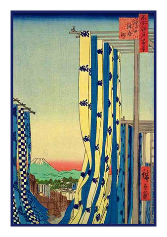 Dyer's Quarter, Kanda (Kanda Kon'ya-cho) by Utagawa Hiroshige Counted Cross Stitch Pattern