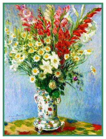 Bouquet of Lilies and Gladiolus inspired by Claude Monet's impressionist painting Counted Cross Stitch Pattern