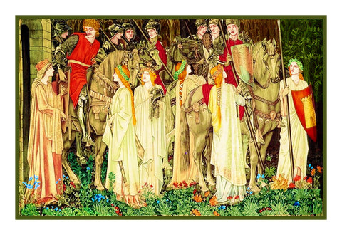 Holy Grail Arming and Departure of Knights by William Morris Counted Cross Stitch Pattern