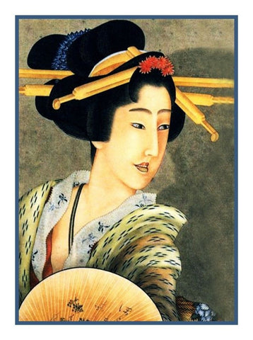Japanese Hokusai Portrait of A Woman Counted Cross Stitch Pattern