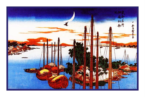 Japanese Hiroshige 1st Cuckoo of Year Counted Cross Stitch Chart Pattern