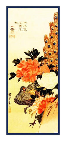 Japanese Hiroshige Peacock Peonies Counted Cross Stitch Chart Pattern