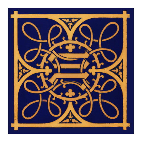AWN Pugin Ornate Blue Gold Design from tile Counted Cross Stitch Chart Pattern