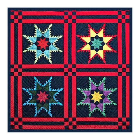 4 Feathered Stars inspired by Amish Quilt Counted Cross Stitch Chart Pattern