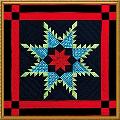 Geometric Feathered Star inspired Amish Quilt Counted Cross Stitch Chart Pattern